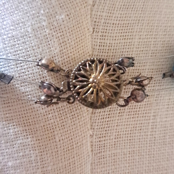 Hand Crafted Necklace & Earring Set Heirloom Sterling Blue Beaded Multistrand - Picture 5 of 6